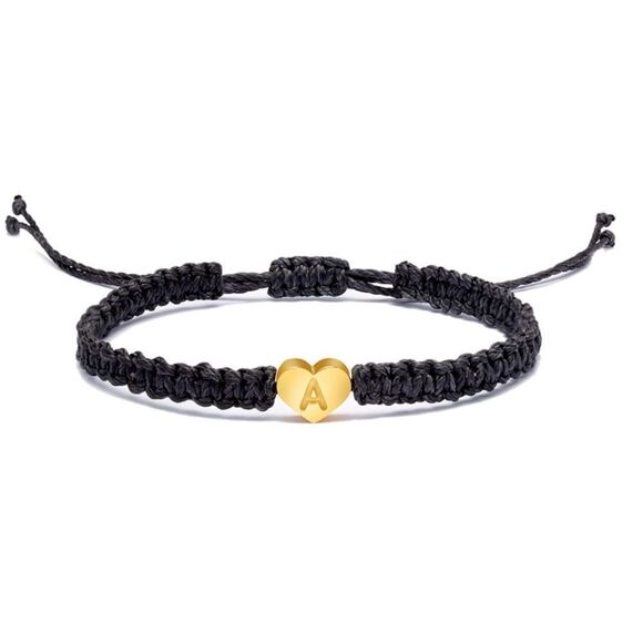 NWT Wool + Pepper Co. 18K Gold Heart Initial Adjustable Rope Bracelet - Picture 1 of 4